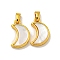 Rack Plating Brass Natural White Shell Pendants, Moon, Golden, 15.5x10x3.5mm, Hole: 5X2.5mm