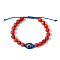 Synthetic Coral Evil Eye Braided Beaded Bracelets, with Resin & Thread Cord, 6-1/4~9-7/8 inch(16~25cm)