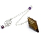 Natural Tiger Eye Dowsing Pendulum Big Pendants, Undyed, with Platinum Plated Metal Findings, Cone Charm, 240mm