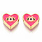 Rack Plating Alloy Enamel Pendants, Light Gold, Cadmium Free & Nickel Free & Lead Free, Heart with Eye, Hot Pink, 11x12x4.5mm, Hole: 2mm