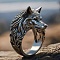 Wolf Zinc Alloy Finger Rings for Men, Antique Silver, 25mm, US Size 9(18.9mm)