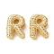 Rack Plating Brass Micro Pave Cubic Zirconia Slide Charms, Long-Lasting Plated, Lead Free & Cadmium Free, Real 18K Gold Plated, Letter, Letter R, 14x10.5x5mm, Hole: 10.5x1.7mm