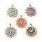 Brass Micro Pave Cubic Zirconia Pendants, with Enamel & Shell, Long-Lasting Plated, Lead Free & Cadmium Free, Real 18K Gold Plated, Heart with Round Tartan, Mixed Color, 29x25x3mm, Hole: 4x5mm