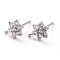 Brass Micro Pave Cubic Zirconia Stud Earrings Findings, Cadmium Free & Lead Free, Flower with Loop, Platinum, Clear, 9.5x6.5x3mm, Hole: 0.8mm, Pin: 0.9mm