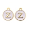 Golden Plated Alloy Charms, Cadmium Free & Lead Free, with Enamel, Enamelled Sequins, Flat Round with Letter, White, Letter.Z, 14x12x2mm, Hole: 1.5mm