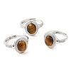 Natural Gemstone Oval Adjustable Ring RJEW-A020-01P-2