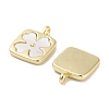 Brass Pave Natural Shell Square Pendants KK-C051-22G-2