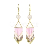 Arrow Tassel Glass Seed with Natural Rose Quartz Dangle Earrings EJEW-MZ00146-1