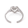 Clear Cubic Zirconia Heart Open Cuff Ring RJEW-G283-10P-3