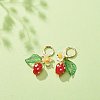 Lampwork Strawberry with Plastic Pearl Flower Dangle Leverback Earring EJEW-TA00130-4