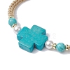 Synthetic Turquoise Cross & Imitation Pearl Braided Bead Bracelet BJEW-JB09743-3