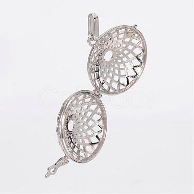 Filigree Flat Round Brass Cage Pendants KK-K115-11P-NR-1