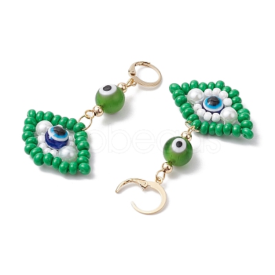 Glass Seed Bead Evil Eye Hoop Earrings EJEW-MZ00272-02-1