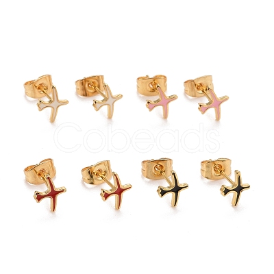 304 Stainless Steel Enamel Stud Earrings EJEW-B009-01G-1