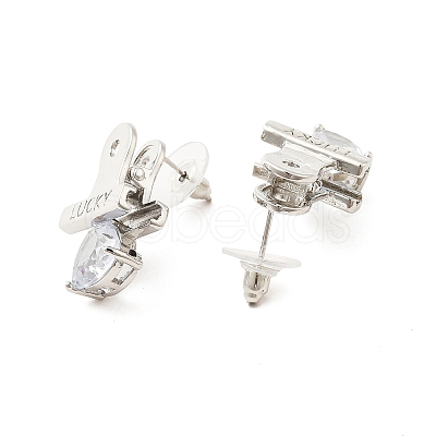 Clear Cubic Zirconia Heart Clasp Stud Earring with 925 Sterling Silver Pins EJEW-A084-02P-1