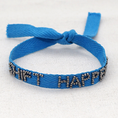 Word Shift Happens Glass Seed Beaded Cord Bracelet BJEW-A121-57-1