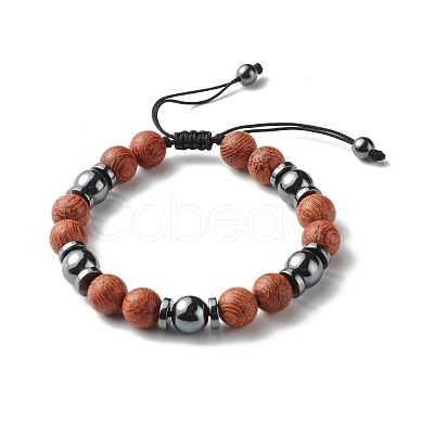 Synthetic Hematite Beads Bracelet for Men Women BJEW-JB06755-1