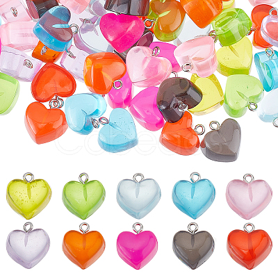 SUNNYCLUE 100Pcs 10 Colors Valentine's Day Transparent Resin Pendants FIND-SC0003-28-1