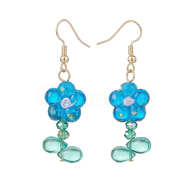 Lampwork Flower & Glass Flower of Life Dangle Earrings EJEW-TA00144-1