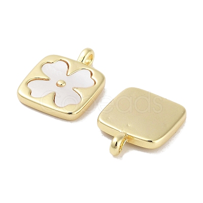 Brass Pave Natural Shell Square Pendants KK-C051-22G-1