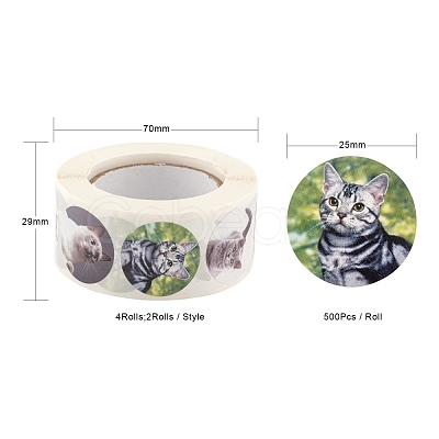 4 Rolls 2 Style Cat & Pet Dog Pattern Self-Adhesive Kraft Paper Stickers DIY-LS0003-36-1