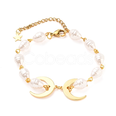 Brass Crescent Moon Bracelets BJEW-JB05557-1