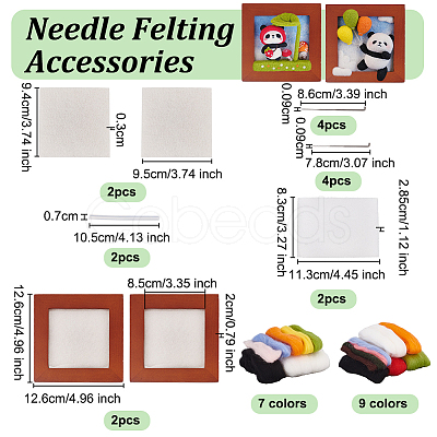 Olycraft 2 Sets 2 Style Panda Photo Frame Needle Felting Kit for Beginners DIY-OC0012-05-1