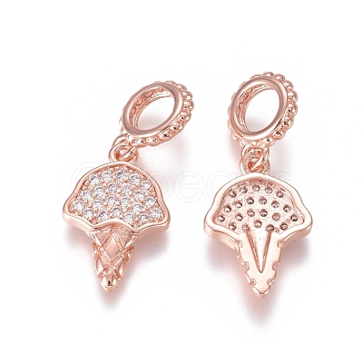 Brass Micro Pave Clear Cubic Zirconia European Dangle Charms ZIRC-I036-28RG-1