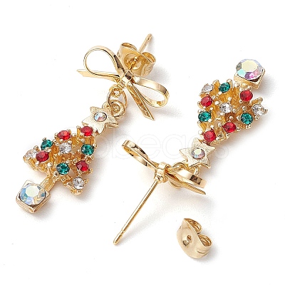 Alloy Rhinestone Christmas Tree Studs Earring EJEW-TA00444-1