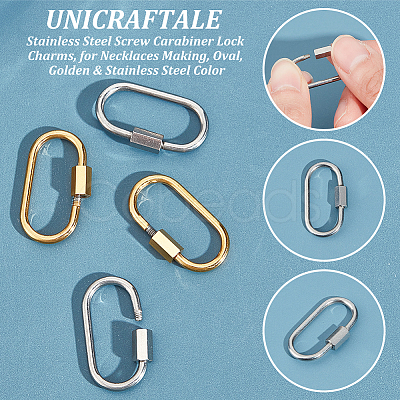 Unicraftale 4Pcs 2 Colors 304 Stainless Steel Screw Carabiner Lock Charms STAS-UN0053-34-1