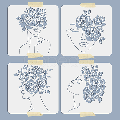 4Pcs 4 Styles PET Hollow Out Drawing Painting Stencils DIY-WH0411-026-1