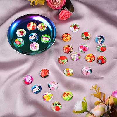 100Pcs Flower Printed Glass Cabochons GGLA-SZ0001-19-1