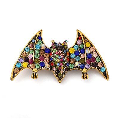 Zinc Alloy Rhinestone Halloween Bat Brooch JEWB-I033-03B-1