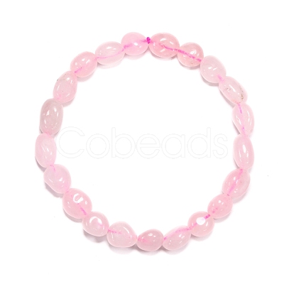 Natural Rose Quartz Bead Stretch Bracelets BJEW-K213-01-1