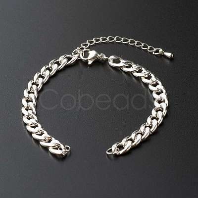 304 Stainless Steel Cuban Link Chain Bracelet AJEW-JB01014-1