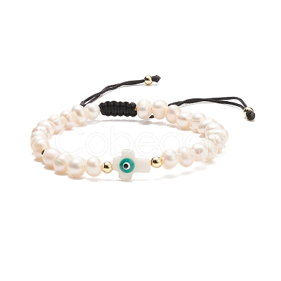 Natural Shell & Pearl Braided Bead Bracelet BJEW-JB08237-04-1