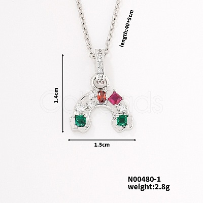 Simple Cute Style Rainbow Shape Brass Coloful Cubic Zirconia Pendant Necklace with Cable Chain for Women Girl DR2102-1-1