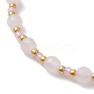 Adjustable Natural Rose Quartz & Glass Braided Bead Bracelet BJEW-JB10137-06-1