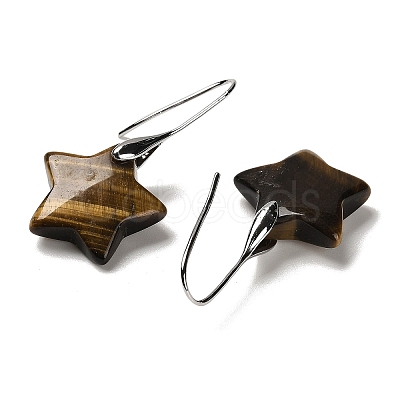 Natural Tiger Eye Star Dangle Earrings EJEW-I315-03P-12-1