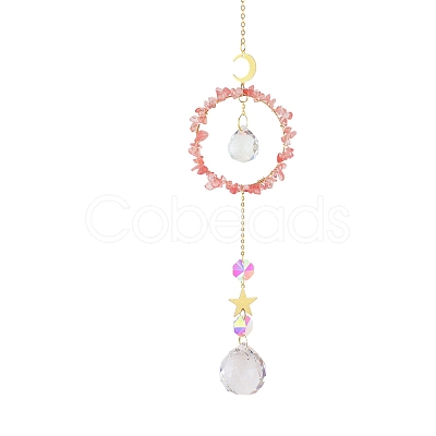 Crystal Glass with Cherry Quartz Glass Sun Catcher Pendant PW-WG84674-06-1