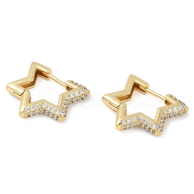 Rack Plating Star Brass Micro Pave Cubic Zirconia Hoop Earrings EJEW-Z059-15G-1