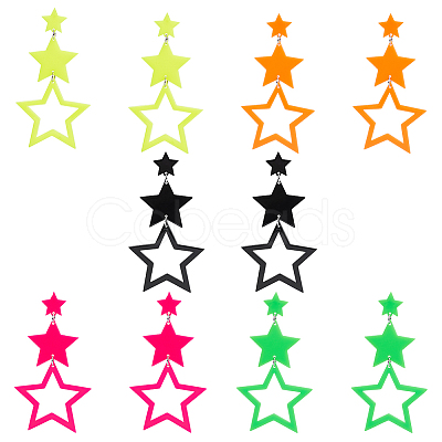 ANATTASOUL 5 Pairs 5 Colors Hollow Star Acrylic Dangle Stud Earrings for Woman EJEW-AN0004-10-1