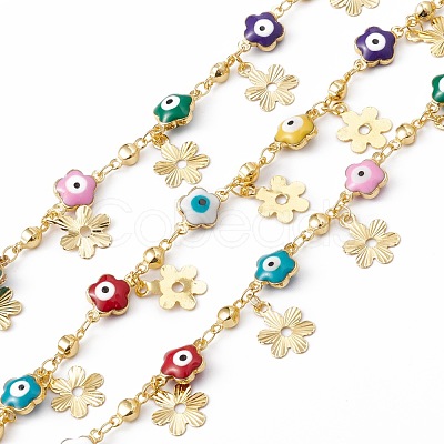 Handmade Eco-friendly Brass Enamel Flower with Evil Eye Link Chain CHC-E025-20G-1