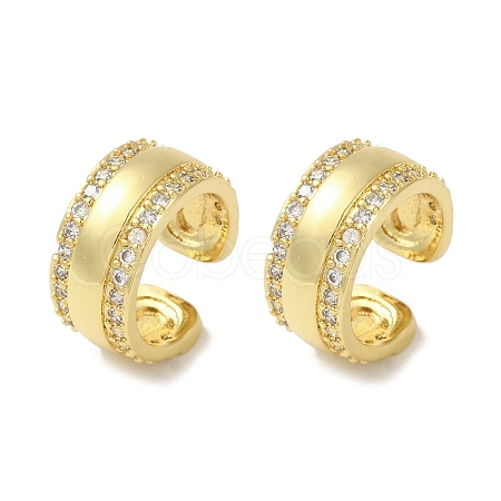 Rack Plating Brass Micro Pave Clear Cubic Zirconia Ring Cuff Earrings for Women EJEW-P280-06G-1