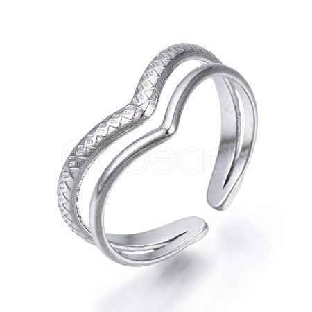 304 Stainless Steel Heart Open Cuff Ring RJEW-N040-46-1