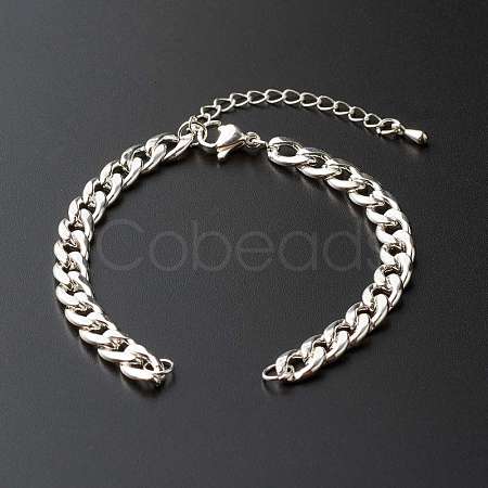 304 Stainless Steel Cuban Link Chain Bracelet AJEW-JB01014-1