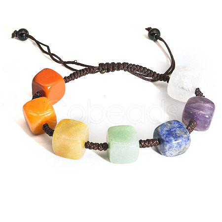 Adjustable Natural Mixed Stone Braided Bead Bracelet PW-WG79067-02-1