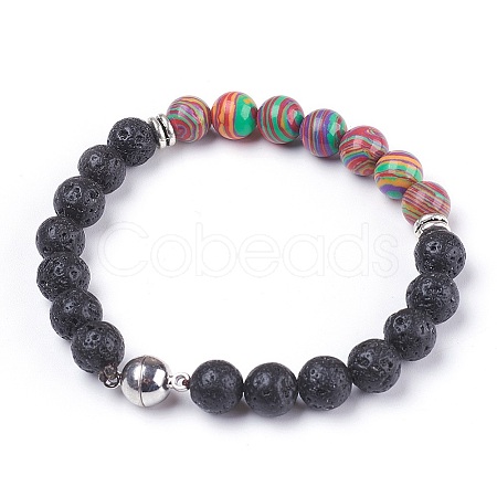 Natural Lava Rock Beads Stretch Bracelets BJEW-I241-13O-1