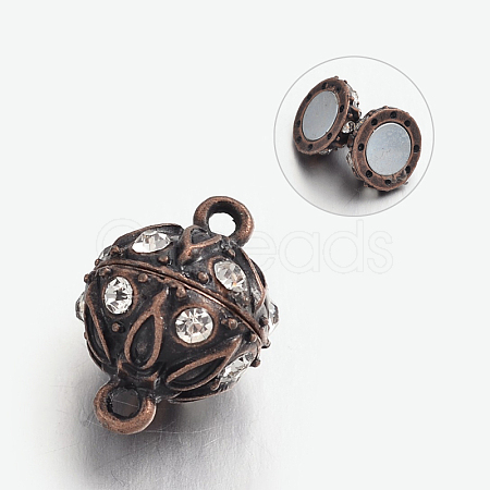 Alloy Rhinestone Magnetic Clasps with Loops PALLOY-M149-01R-RS-1
