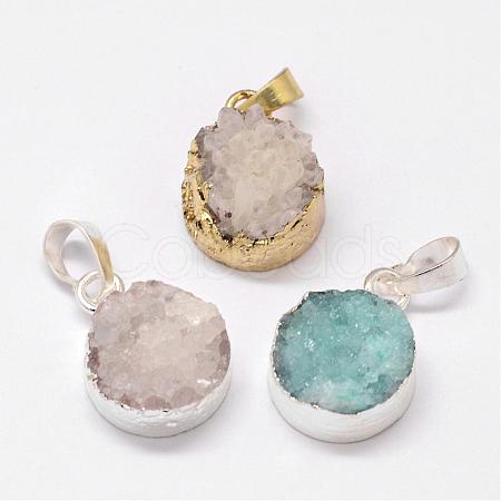 Electroplated Natural & Dyed Druzy Agate Pendants G-N0167-018-1